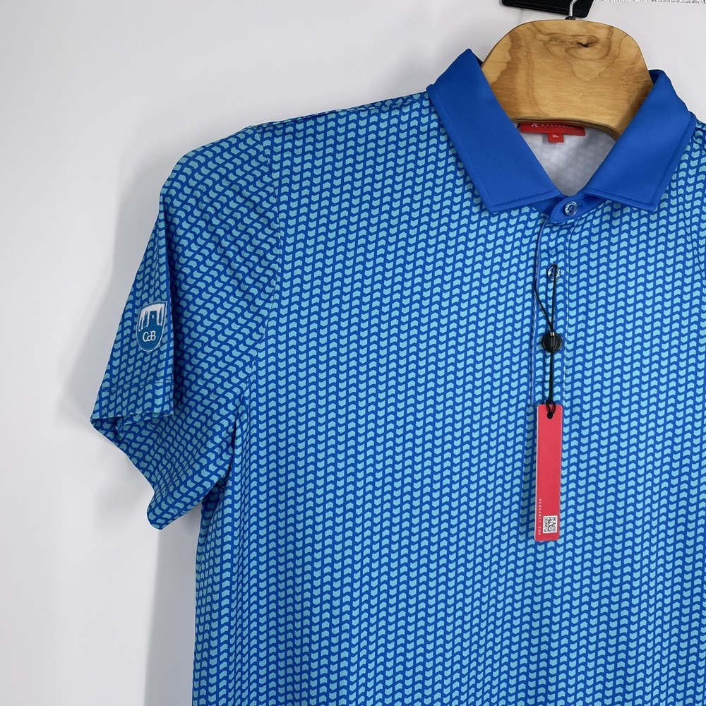 Redvanly Mens Blue Geometric Chevron PUREpoly Golf Polo Shirt Size XL - Picture 12 of 14